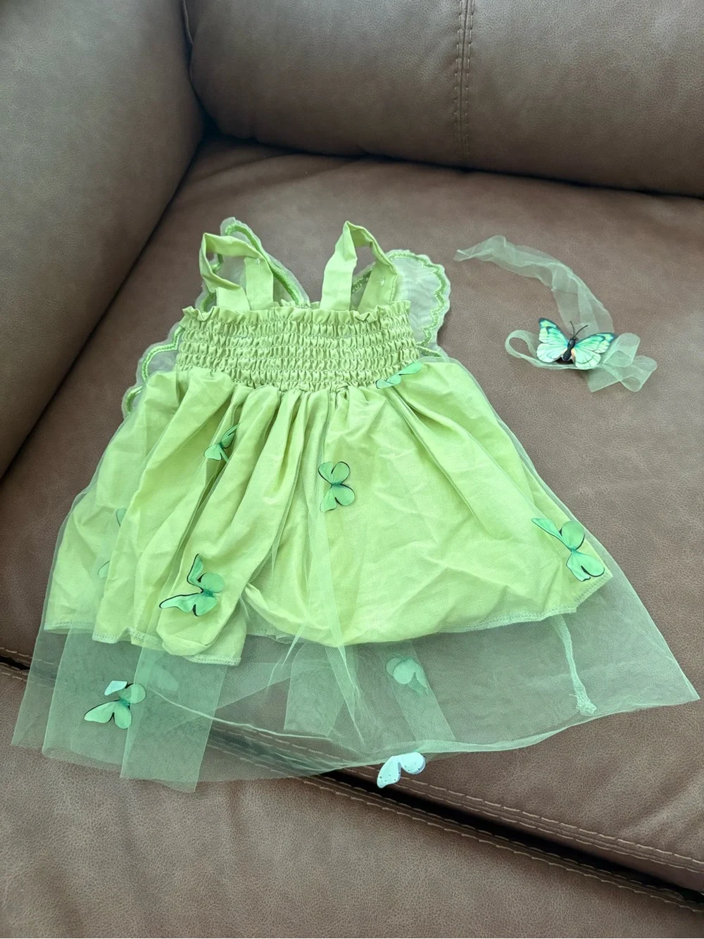 Green Butterfly Tulle Dress with Headpiece